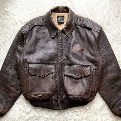 AVIREX Leather Jacket A-2 Genuine Leather Flight Jacket Brown Size XL  90's