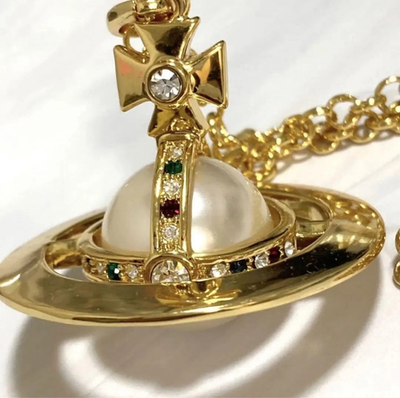 Vivienne Westwood Small Orb Pearl Dome Pendant Necklace, Gold, 80cm Chain