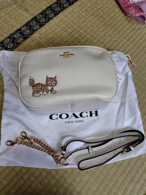 COACH CC790 Jamie Crossbody Bag White Dancing Kitten Cat Print Gold Chain