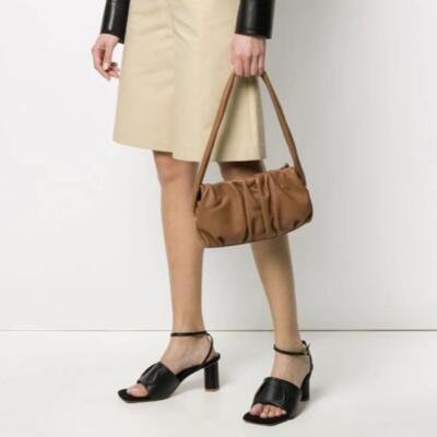 Elleme Tan Long Vague Leather Shoulder Bag Magnetic Closure Vague Brown
