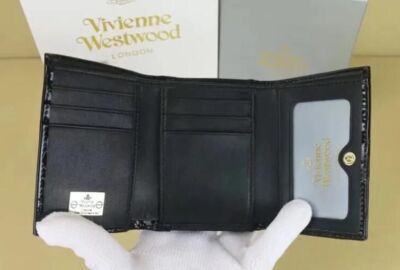 Vivienne Westwood Clasp Trifold Wallet Enamel Fabric  Orb outlet Black NEW