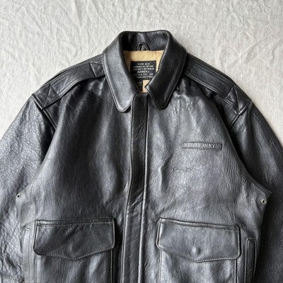 VTG Avirex A-2 Bomber Flight Leather Jacket XS Black Patrouille de France 1988