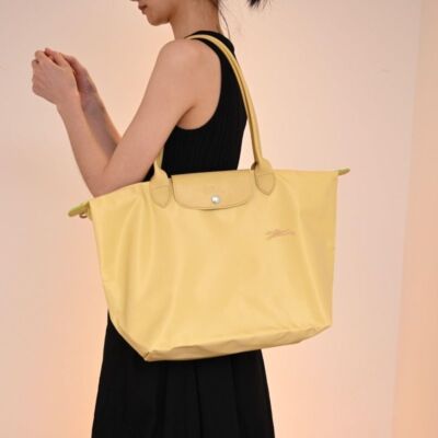Longchamp S-L size Tote Bag Handbag  Nylon bag Zipper bag Yellow Leather