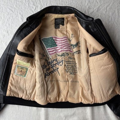 VTG Avirex A-2 Bomber Flight Leather Jacket XS Black Patrouille de France 1988