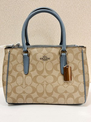 COACH Signature 2way Handbag Tote Bag Shoulder bag Light Khaki Leather F67027