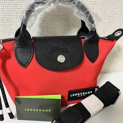 Longchamp Le Pliage Limited Collection XS size Tote Bag Handbag Red Leather