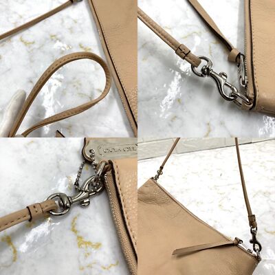 Coach Leather 2WAY Clutch Bag Second Bag Crossbody Shoulder Bag Beige