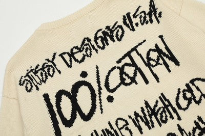 see description size S-XL stussy long-sleeved sweater knit collar Beige Black