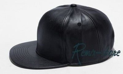 57-62cm American Retro Leather Flat Brim Hat Jet Cap Black 2024