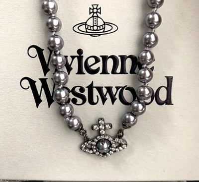 Vivienne Westwood necklace Olympia pearl gunmetal chain length 48cm box included