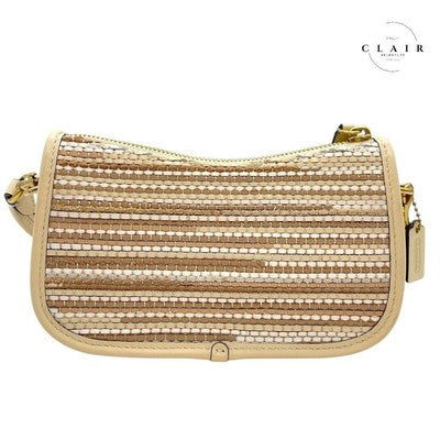 COACH One Shoulder Bag  Handbag Zip bag Beige 2way bag Small Leather