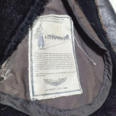 AVIREX Flight Jacket B-3 Mouton Sheep Leather Black 36 Made in America
