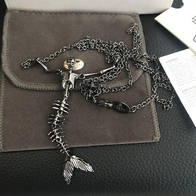 Vivienne Westwood Mermaid Ariel Skull Necklace Silver Chain 80cm Box included