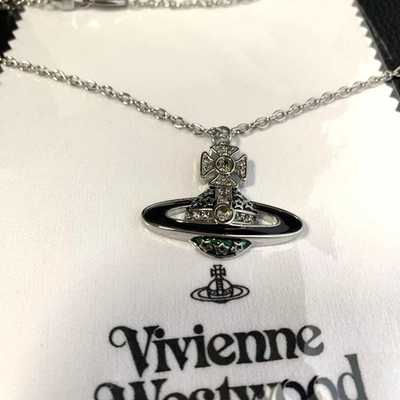 Vivienne Westwood necklace, planet motif, silver, chain 52cm, box included