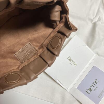 Elleme Tan Long Vague Leather Shoulder Bag Magnetic Closure Vague Brown