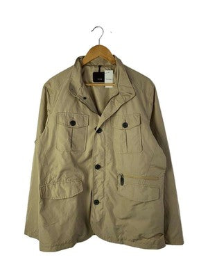 L TUMI Military Jacket Men's Polyester Khaki Pocket Zip Outer Coat Button