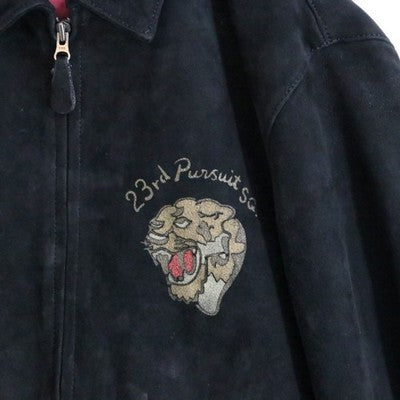 Avirex Leather Jacket Aged Suede Leather Jacket Black Men's XL Buckskin