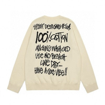 see description size S-XL stussy long-sleeved sweater knit collar Beige Black