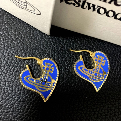 Vivienne Westwood Heart Orb Earrings, Blue, Heart Motif, Logo, Box Included