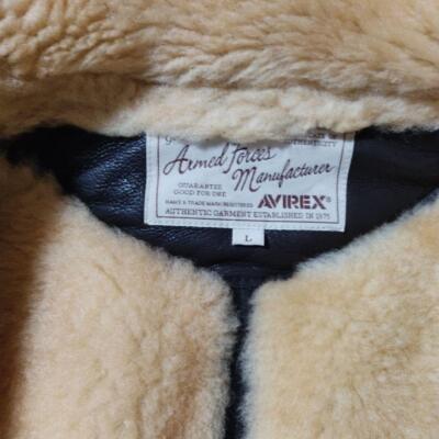 AVIREX Type B-3 Leather Flight Mouton Bomber Jacket Size L Brown Made in USA