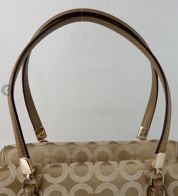 Coach Madison Signature Op Art Beige Canvas Top Handle Satchel Shoulder Bag