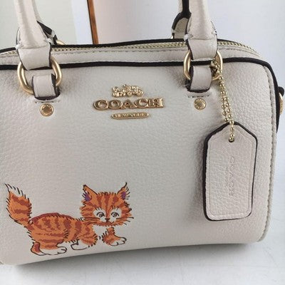 COACH MINI Rowan Satchel Dancing Kitten Cat Print Crossbody Bag Chalk New CD445