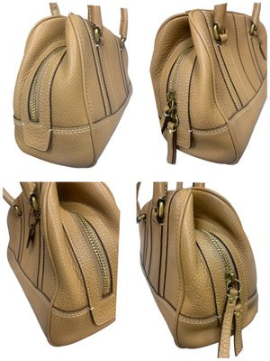 COACH Peppled Satchel Handbag Shoulder bags Zip bag Leather beige 10526