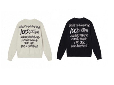 see description size S-XL stussy long-sleeved sweater knit collar Beige Black