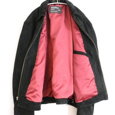 Avirex Leather Jacket Aged Suede Leather Jacket Black Men's XL Buckskin