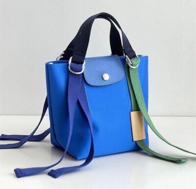 Longchamp Pliage Replay S size Tote Bag Handbag Nylon bag Blue Leather