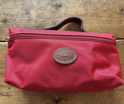 Longchamp Tote Bag Handbag Pouch with handle Zipper Bag Red/beige Leather