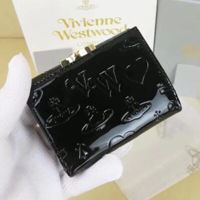 Vivienne Westwood Clasp Trifold Wallet Enamel Fabric  Orb outlet Black NEW