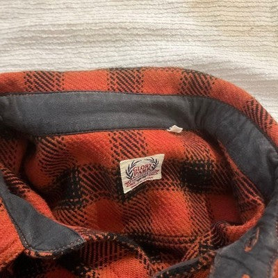 The Flat Head Heavy Flannel Shirt Size 40/L Orange and Black Cotton