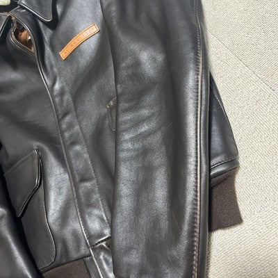 VTG Avirex A-2 Bomber Flight Leather Jacket XS Brown Patrouille de France 1988