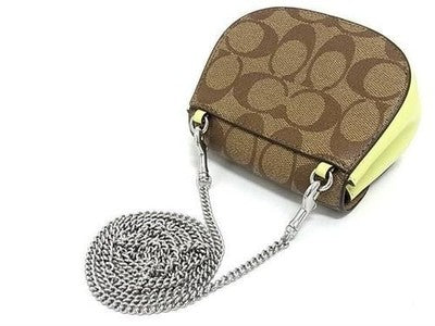 Coach Signature PVC x Leather Chain Mini Shoulder Bag Lime x Brown Canvas