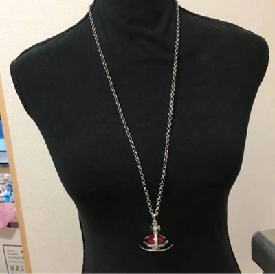Vivienne Westwood necklace smallorb silver red chain80cm drawstring bag cross