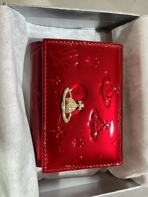 Vivienne Westwood Clasp Trifold Wallet Enamel Fabric  Orb outlet Red NEW