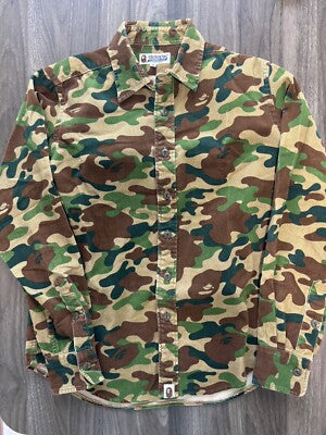 M BAPE A BATHING APE CAMO CORDUROY SHIRT A Long Sleeve Shirt Camouflage japan