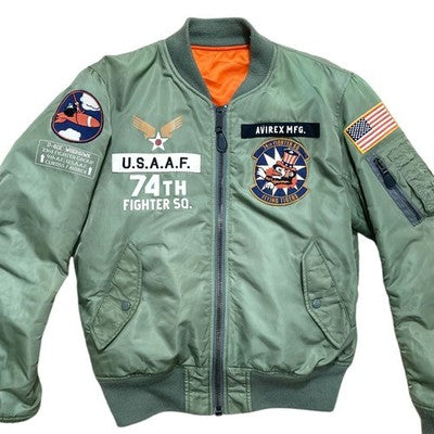 Avirex MA-1 FLYING TIGERS Flight Jacket Size L Olive Green Nylon Military