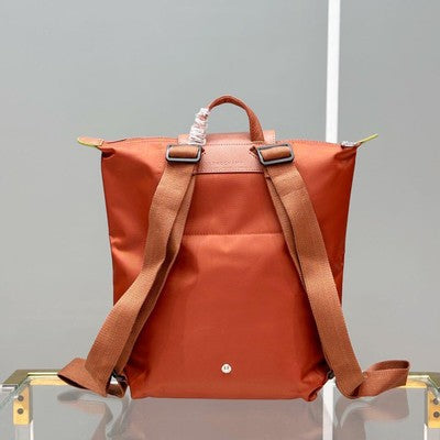 Longchamp Foldable backpack M size Zipper bag Nylon Bag Leather Orange