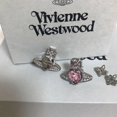 Vivienne Westwood Ariela Orb Heart Earrings, Silver Pink (Includes Accessories)