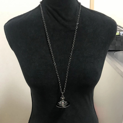 Vivienne Westwood Small Orb Necklace Gunmetal Chain 80cm Drawstring bag included