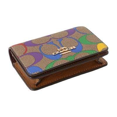 COACH Signature coin case chain mini wallet brown OUTLET Rainbow Leather