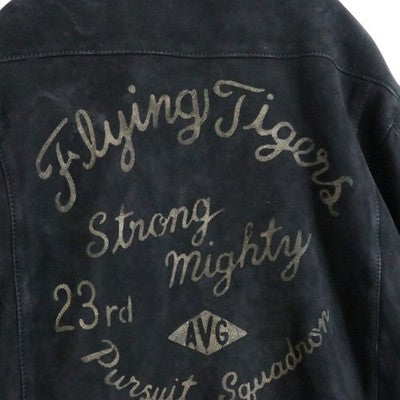 Avirex Leather Jacket Aged Suede Leather Jacket Black Men's XL Buckskin
