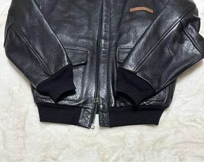 VTG Avirex A-2 Bomber Flight Leather Jacket XS Brown Patrouille de France 1988