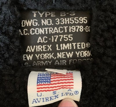 AVIREX B-3 Leather Jacket sheepskin flight jacket size XL/42 Black Rare Model