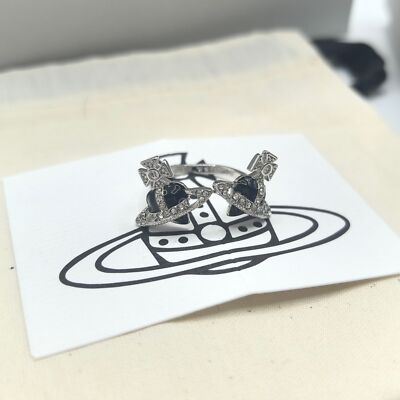 check description Vivienne Westwood Planet Double Heart Open Ring Adjustable