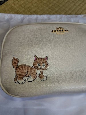 COACH CC790 Jamie Crossbody Bag White Dancing Kitten Cat Print Gold Chain