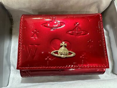 Vivienne Westwood Clasp Trifold Wallet Enamel Fabric  Orb outlet Red NEW