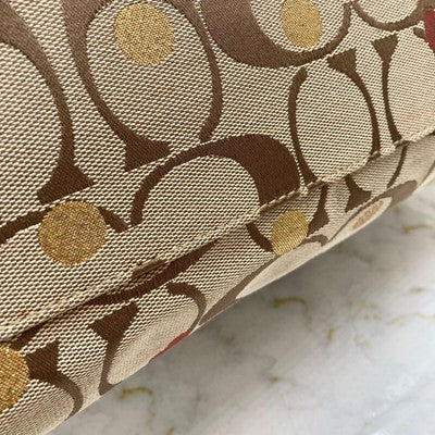 COACH Brand Gold x Beige Signature Pattern Tote Bag Shoulder bags Women's